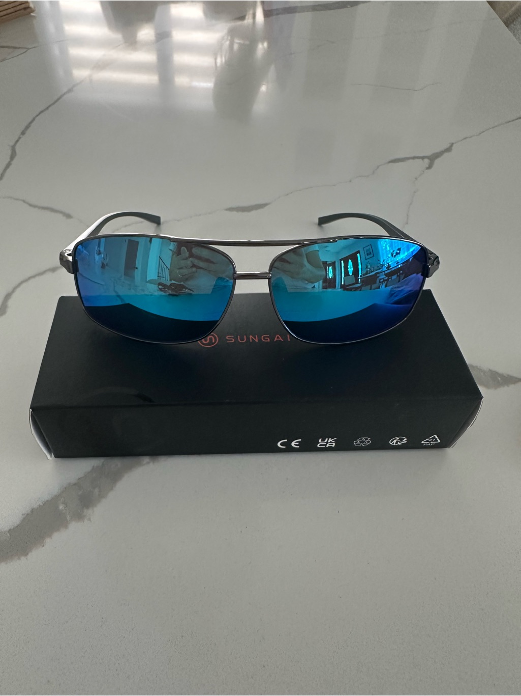 Mens Blue Mirrored Aviator Sunglasses